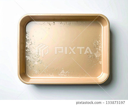 Presentation. Ceramic tray isolated on white background. Serving plate. Classic beige design. Top view. Presentation. Ceramic tray isolated on white background. Serving plate. Classic beige design. Top view. 133873197