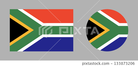 South Africa rectangular, round flag button set. Circular, rectangle flag symbols. Flag of South Africa banner, icon. National sign collection. 133873206