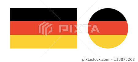 Flag of Germany. National flag of Germany circle, rectangle icons. Correct proportions. Official colors. Flag of Germany. National flag of Germany circle, rectangle icons. Correct proportions. Official colors. 133873208