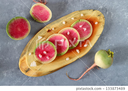 watermelon radish isolated on white background watermelon radish isolated on white background 133873489