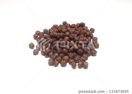 Healthy muesli with oat flakes, nuts and raisins isolated on white background. 133873695