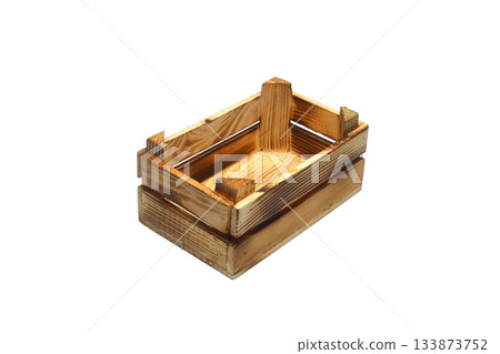 Old Wooden Crate and Pallet Wood Isolated on White Background, High Angle View. Old Wooden Crate and Pallet Wood Isolated on White Background, High Angle View. 133873752