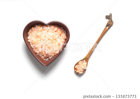 Himalayan Pink Salt isolated on white background. Health concept. Himalayan Pink Salt isolated on white background. Health concept. 133873771