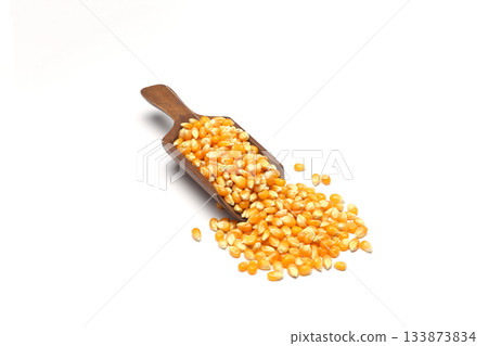 Corn seeds for popcorn isolated on white background. Copy space 133873834