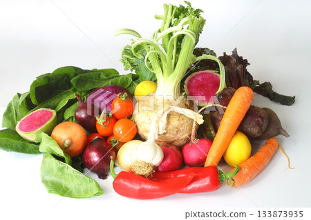 Various raw vegetables are isolated on a white background. Various raw vegetables are isolated on a white background. 133873935