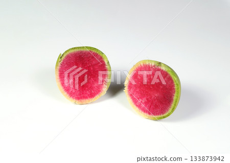 watermelon radish isolated on white background watermelon radish isolated on white background 133873942