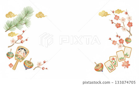 New Year's card frame material of pine, bamboo, plum and hagoita top New Year's card frame material of pine, bamboo, plum and hagoita top 133874705