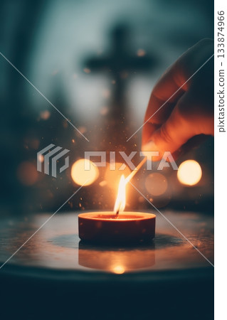 Candle Lighting Ceremony in a Serene Atmosphere for Reflection and Peaceful Contemplation Candle Lighting Ceremony in a Serene Atmosphere for Reflection and Peaceful Contemplation 133874966