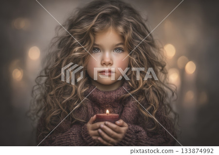 A Whimsical Child Holding a Candle, Surrounded by Dreamy and Enchanting Lighting Effects A Whimsical Child Holding a Candle, Surrounded by Dreamy and Enchanting Lighting Effects 133874992