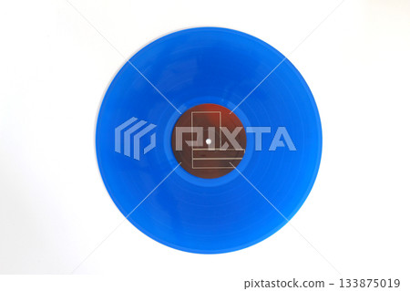 Blue Vinyl record on a white background. Retro style. Top view. Blue Vinyl record on a white background. Retro style. Top view. 133875019