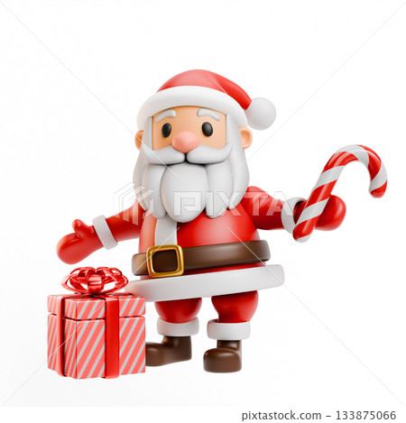 Santa holding candy cane and gift 3D Santa holding candy cane and gift 3D 133875066
