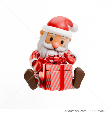 Santa sits and wraps a gift 3D Santa sits and wraps a gift 3D 133875069