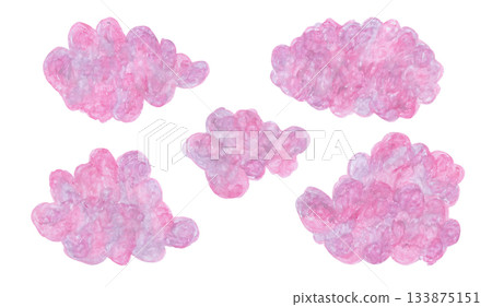 Colorful oil pastel drawing fluffy lilac pink fluffy cloud elements. Hand painted with crayon pencils cream textured cloudscape for kids sky print design, patterns, stickers, dream bubbles Colorful oil pastel drawing fluffy lilac pink fluffy cloud elements. Hand painted with crayon pencils cream textured cloudscape for kids sky print design, patterns, stickers, dream bubbles 133875151