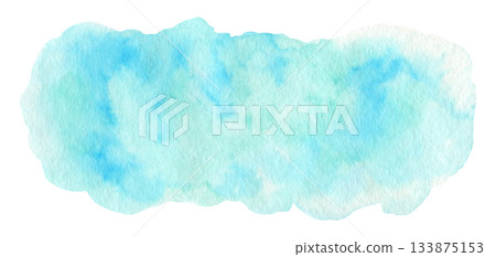 Light turquoise blue watercolour textured long fluffy cloud stain. Abstract cyan watercolor blob for water splash or cloudscape concept, nature sky background, aquarelle brush stroke texture Light turquoise blue watercolour textured long fluffy cloud stain. Abstract cyan watercolor blob for water splash or cloudscape concept, nature sky background, aquarelle brush stroke texture 133875153
