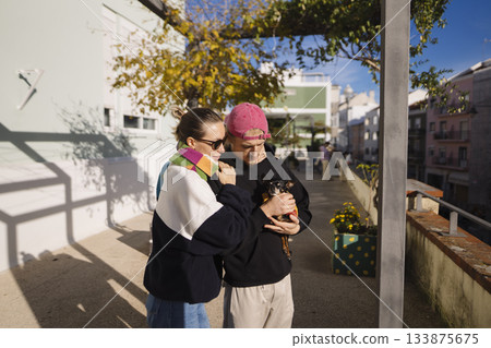 Vibrant outdoor scene with friends relaxing and having fun 133875675