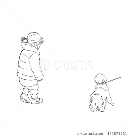 Child approaching a dog line art Child approaching a dog line art 133875861