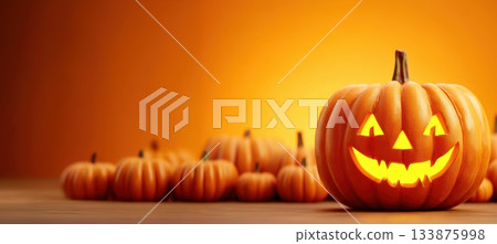 Spooky Pumpkins Ready for an Exciting Halloween Celebration and Festivities Ahead 133875998
