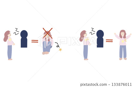 Illustration of a woman who is heartbroken after being scolded and a woman who doesn't give up 133876011