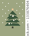 Christmas tree with snow falling around it. Holiday greeting card 133876404