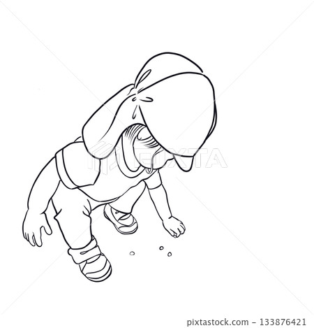 Child picking up small stones line art 133876421