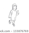 Child waving hello line art 133876769