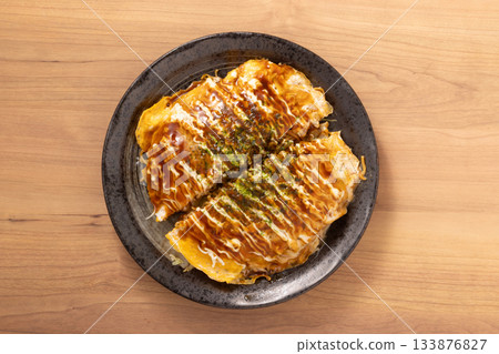 Hiroshima-style okonomiyaki with cheese Hiroshima-style okonomiyaki with cheese 133876827