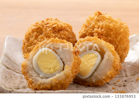 Quail egg minced meat cutlet 133876953