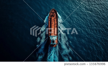 Cargo ship at sea, aerial view transportation 133876996