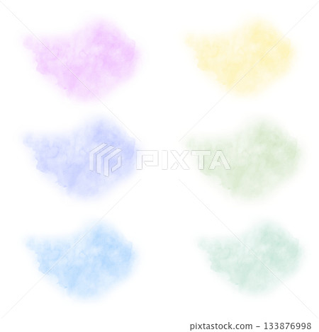 Set of watercolor splashes and spots in pastel colors: blue, azure, green, yellow. Background, handmade digital illustration. Element for design in printing, packaging, textiles, and wallpaper. Set of watercolor splashes and spots in pastel colors: blue, azure, green, yellow. Background, handmade digital illustration. Element for design in printing, packaging, textiles, and wallpaper. 133876998