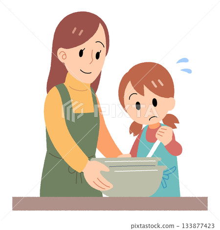 Illustration of a mother and daughter bathing chocolate in a bowl 133877423