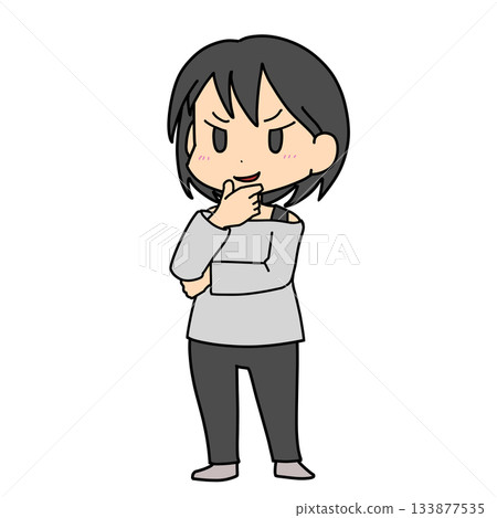 A woman with her hand on her chin thinking of something A woman with her hand on her chin thinking of something 133877535