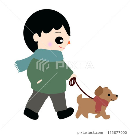 冬天，男人在遛狗 133877900