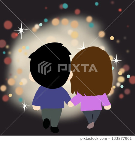 燈光之中:一對情侶在燈光中牽手 燈光之中:一對情侶在燈光中牽手 133877901