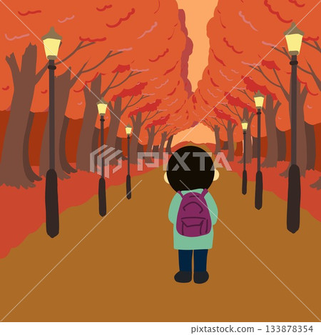 夕陽映照著銀杏樹。 133878354