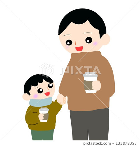家長和孩子拿著紙杯 133878355
