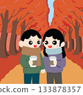 A couple strolling around with hot drinks 133878357