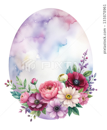 時尚水彩花束邊框插圖 3 / 傳單和海報素材 133878961