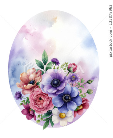 時尚水彩花束邊框插圖 2 / 傳單和海報素材 133878962