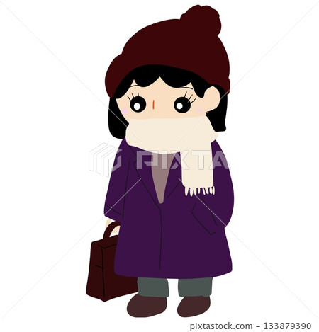 一位女士穿著禦寒的冬裝外出 133879390