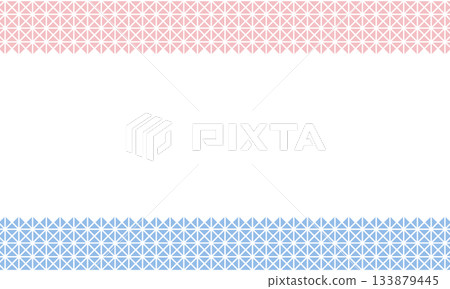 A frame with pink and blue diamond patterns made up of eight triangles on the top and bottom. A frame with pink and blue diamond patterns made up of eight triangles on the top and bottom. 133879445