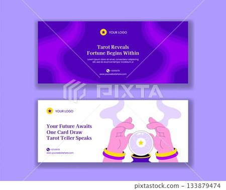 Flat Cartoon Fortune Teller Hand-Drawn Template Illustration For Horizontal Banner Background 133879474