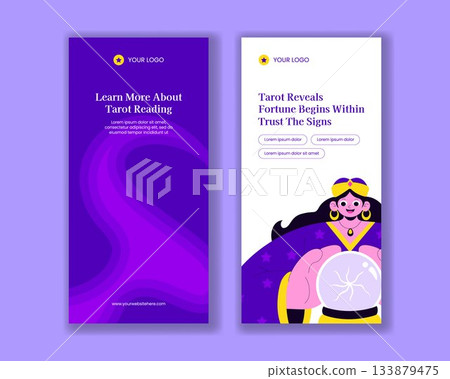Fortune Teller Hand-Drawn Flat Cartoon Illustration Template For Vertical Banner Background Fortune Teller Hand-Drawn Flat Cartoon Illustration Template For Vertical Banner Background 133879475