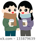 Couple holding hands while buying hot drinks 133879639