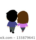 Back view of a couple walking hand in hand 133879641