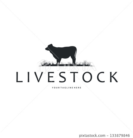 Cow logo simple design livestock and meat cutting, illustration design symbol and template for barand Cow logo simple design livestock and meat cutting, illustration design symbol and template for barand 133879846