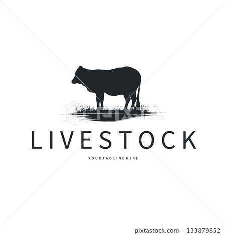 Cow logo simple design livestock and meat cutting, illustration design symbol and template for barand Cow logo simple design livestock and meat cutting, illustration design symbol and template for barand 133879852
