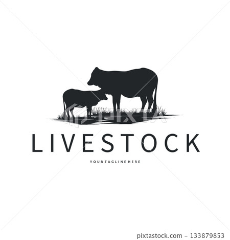 Cow logo simple design livestock and meat cutting, illustration design symbol and template for barand 133879853