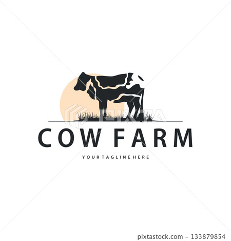 Cow logo simple design livestock and meat cutting, illustration design symbol and template for barand Cow logo simple design livestock and meat cutting, illustration design symbol and template for barand 133879854