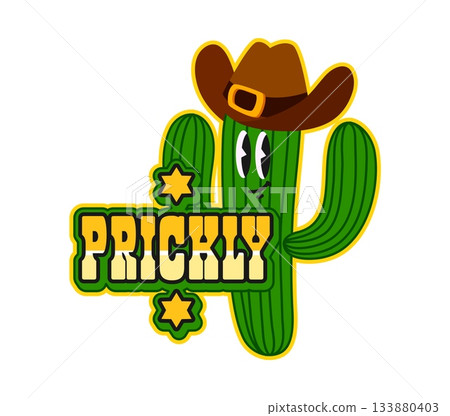 Cowboy cactus character western and Wild West Y2K groovy sticker. Western country culture groovy vector sticker, Texas history tag. American cowboy Y2K label with cactus sheriff funny character Cowboy cactus character western and Wild West Y2K groovy sticker. Western country culture groovy vector sticker, Texas history tag. American cowboy Y2K label with cactus sheriff funny character 133880403