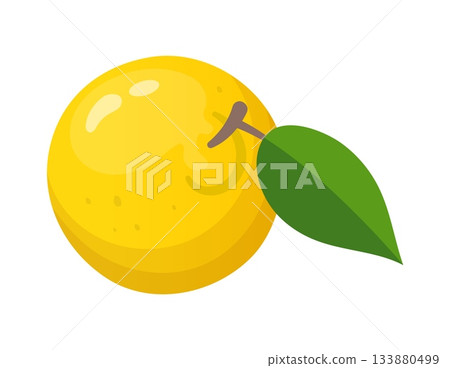 Cartoon lemon for citrus lemonade or fruit juice drink, vector icon. Raw ripe whole lemon with leaf for citrus soda or lemon flavor cocktail and vitamin C beverage 133880499